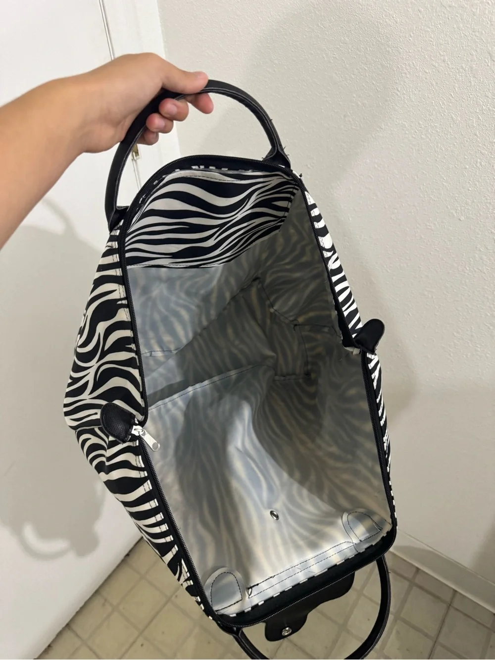 Large zebra print tote bag